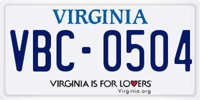 VA license plate VBC0504