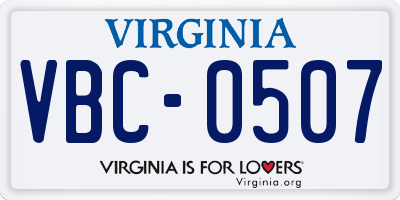 VA license plate VBC0507