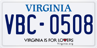 VA license plate VBC0508
