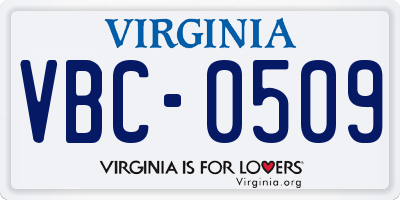 VA license plate VBC0509