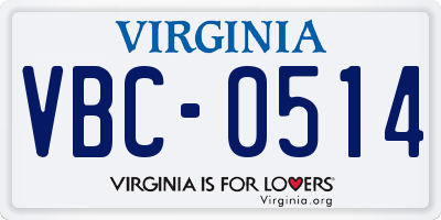 VA license plate VBC0514