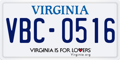 VA license plate VBC0516