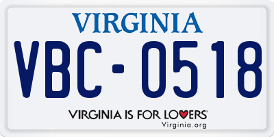VA license plate VBC0518