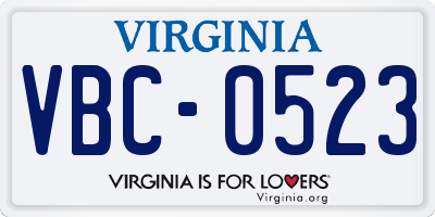 VA license plate VBC0523