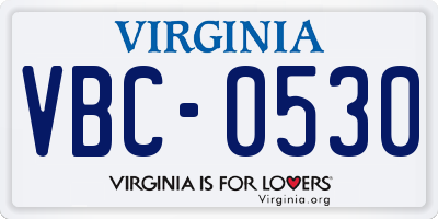 VA license plate VBC0530