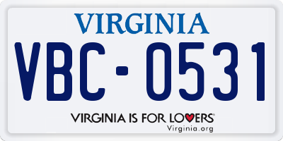 VA license plate VBC0531