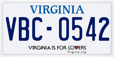 VA license plate VBC0542