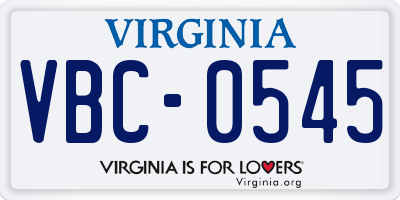 VA license plate VBC0545