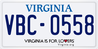 VA license plate VBC0558