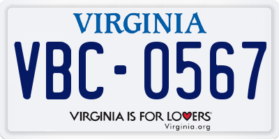 VA license plate VBC0567