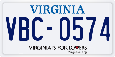 VA license plate VBC0574