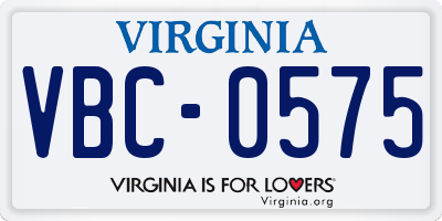 VA license plate VBC0575