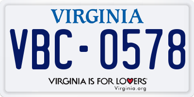 VA license plate VBC0578