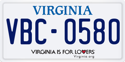 VA license plate VBC0580
