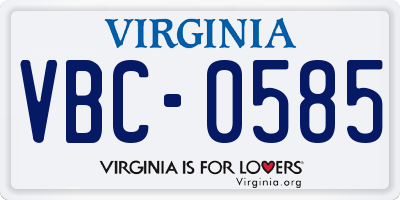 VA license plate VBC0585