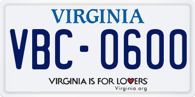 VA license plate VBC0600