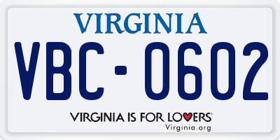 VA license plate VBC0602