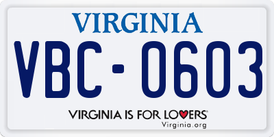 VA license plate VBC0603