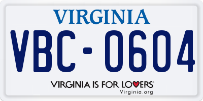 VA license plate VBC0604