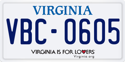 VA license plate VBC0605