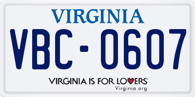 VA license plate VBC0607