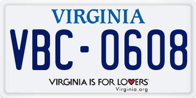 VA license plate VBC0608