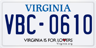 VA license plate VBC0610