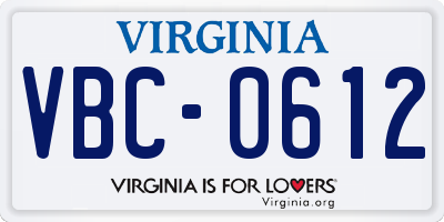 VA license plate VBC0612