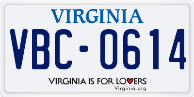 VA license plate VBC0614