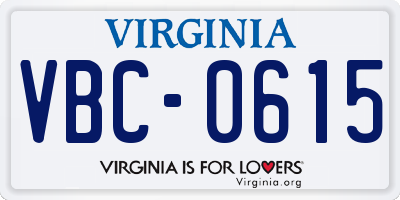 VA license plate VBC0615