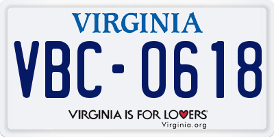 VA license plate VBC0618