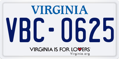 VA license plate VBC0625