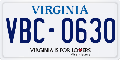 VA license plate VBC0630
