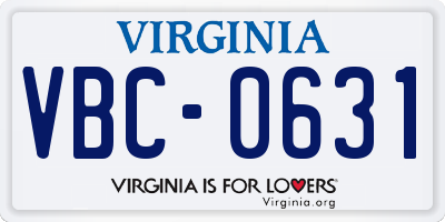 VA license plate VBC0631