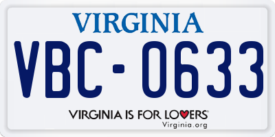 VA license plate VBC0633