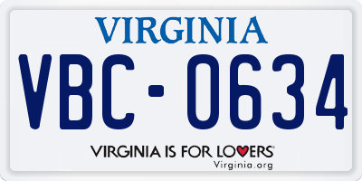 VA license plate VBC0634