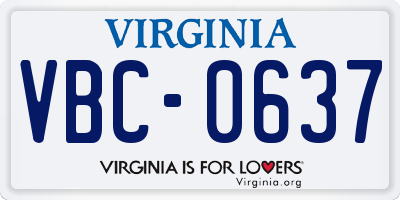 VA license plate VBC0637
