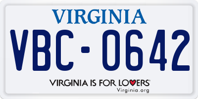 VA license plate VBC0642