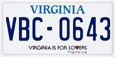 VA license plate VBC0643