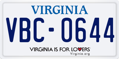 VA license plate VBC0644