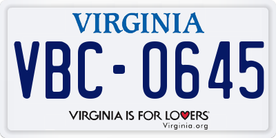 VA license plate VBC0645