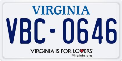 VA license plate VBC0646