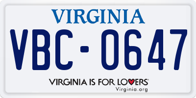 VA license plate VBC0647