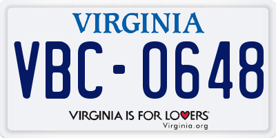 VA license plate VBC0648