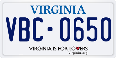 VA license plate VBC0650