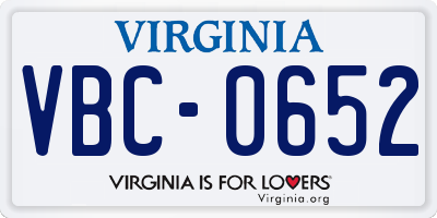 VA license plate VBC0652