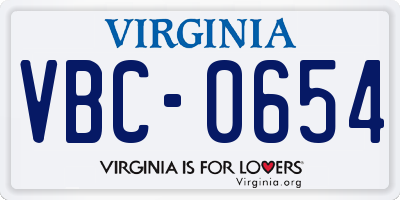 VA license plate VBC0654