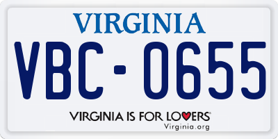 VA license plate VBC0655