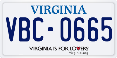 VA license plate VBC0665