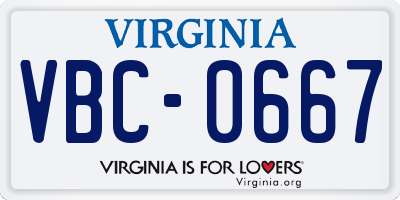VA license plate VBC0667